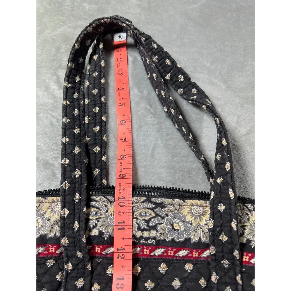 Rare Vtg Black Floral Vera Bradley Classic Medium Tote Quilted Retired 2002